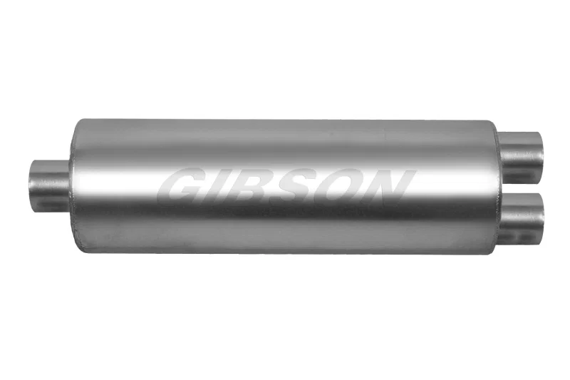 Gibson 758350S, SFT Superflow Center/Dual Round Muffler - 8x24in/3.5in Inlet/3in Outlet - Stainless