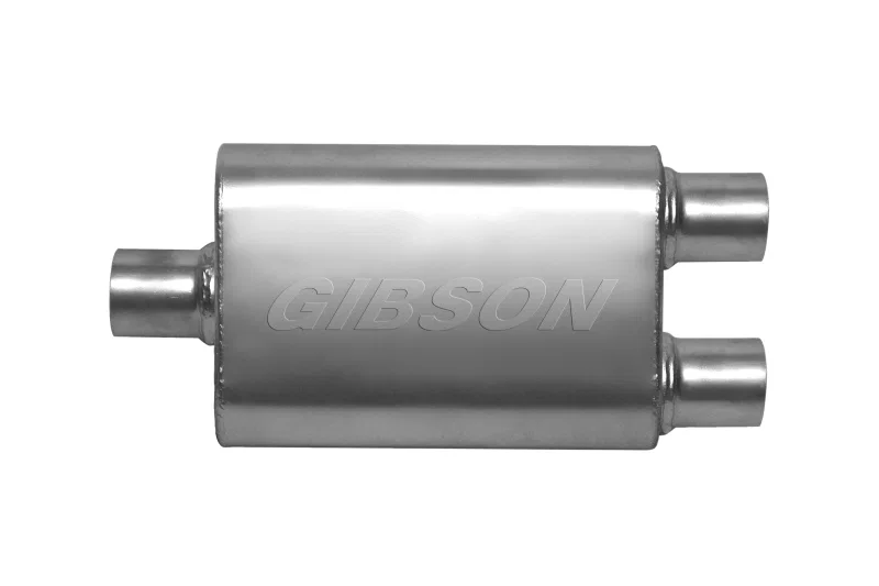 Gibson 55184S, CFT Superflow Center/Dual Oval Muffler - 4x9x13in/2.25in Inlet/2.25in Outlet - Stainless