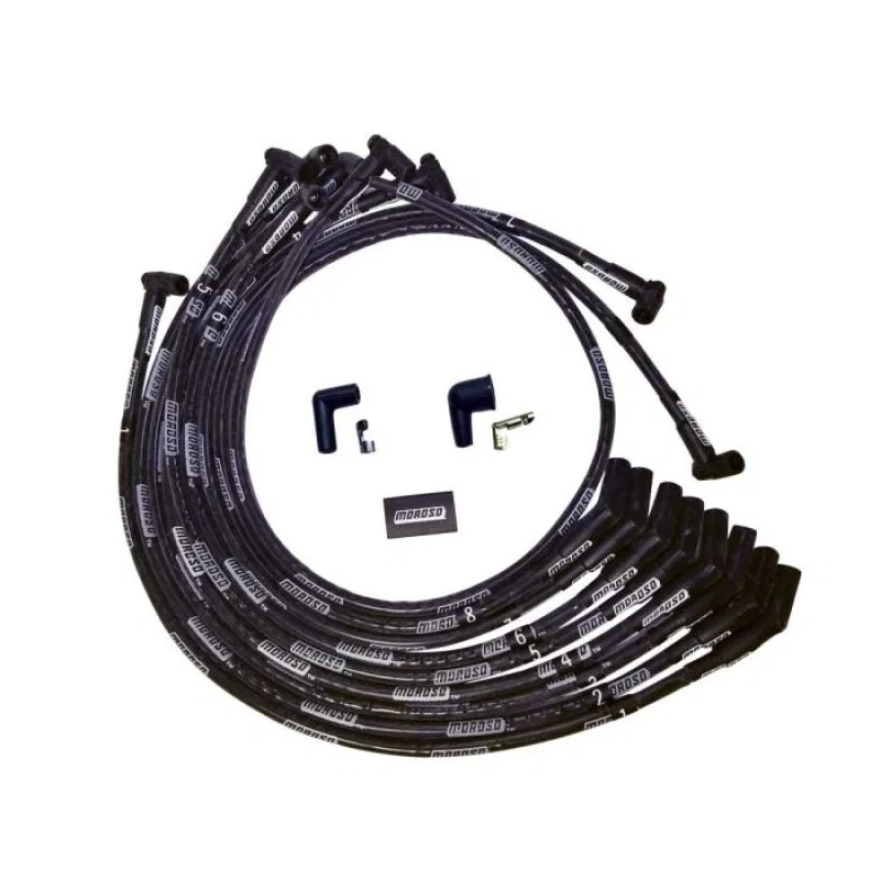 Moroso 51572, SB Ford 351W 135 Plug HEI Dist Sleeved Ultra Spark Plug Wire Set - Black