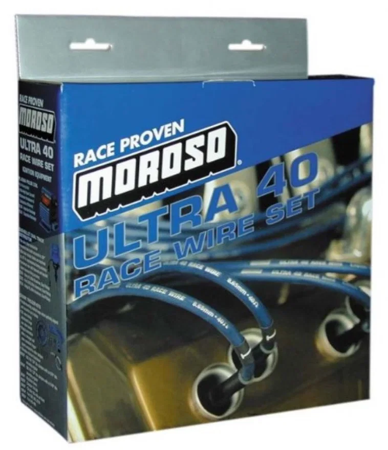 Moroso 73832, Chevrolet Big Block Ignition Wire Set - Ultra 40 - Sleeved - HEI - Crab Cap - 90 Degree - Blk