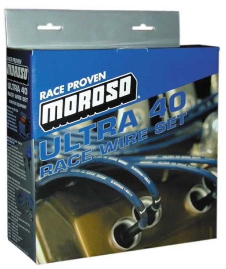 Moroso 73709, Chevrolet Small Block Ignition Wire Set - Ultra 40 - Unsleeved - HEI - Under Header - Black