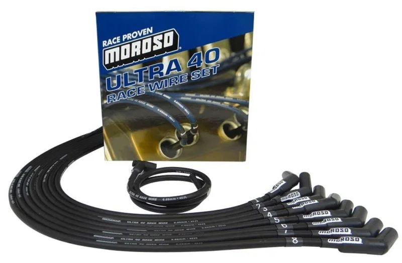 Moroso 73726, Chevrolet Small Block Ignition Wire Set - Ultra 40 - Unsleeved - HEI - 135 Degree - Black