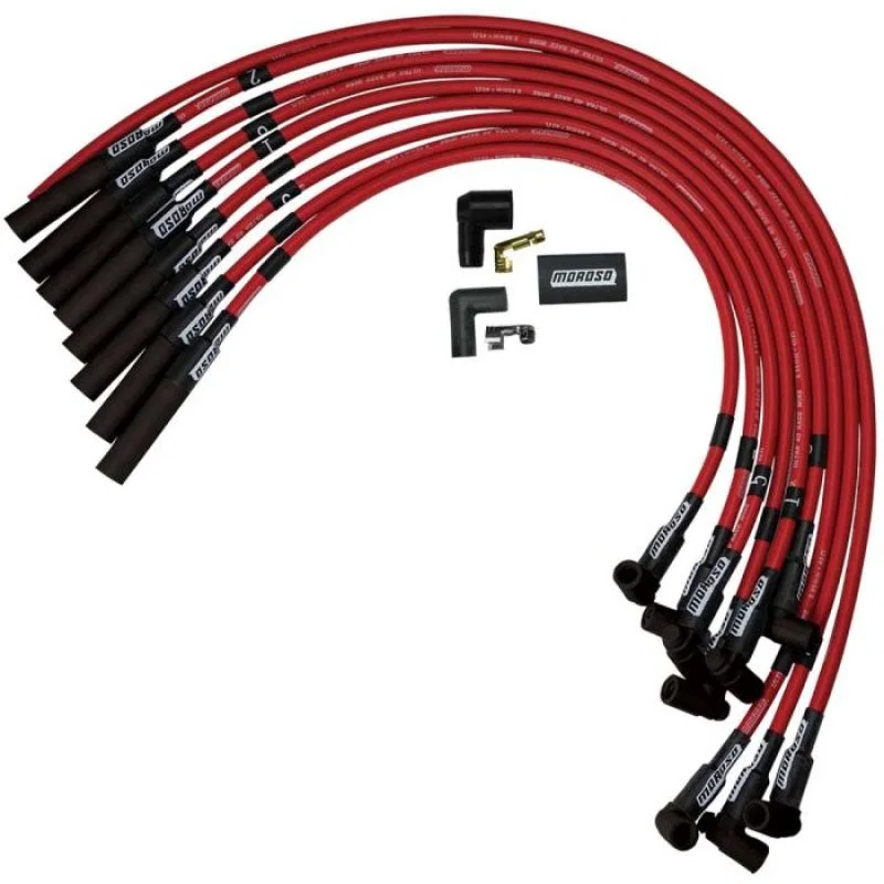 Moroso 73688, Chevrolet Big Block Ignition Wire Set - Ultra 40 - Unsleeved - HEI - Over Valve - Red