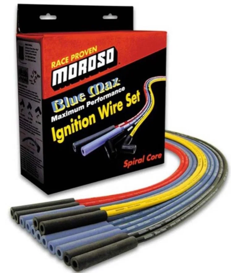 Moroso 72405, Chevrolet Small Block Ignition Wire Set - Blue Max - Spiral Core - Sleeved - Non-HEI - 90 Deg