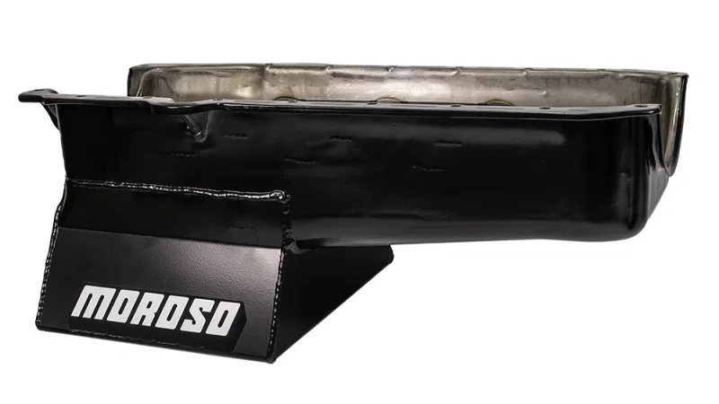 Moroso 20206, 86-Up Chevrolet SBC (w/1 Piece Rear Main Seal) Wet Sump 7qt 8.25in Steel Oil Pan - Black