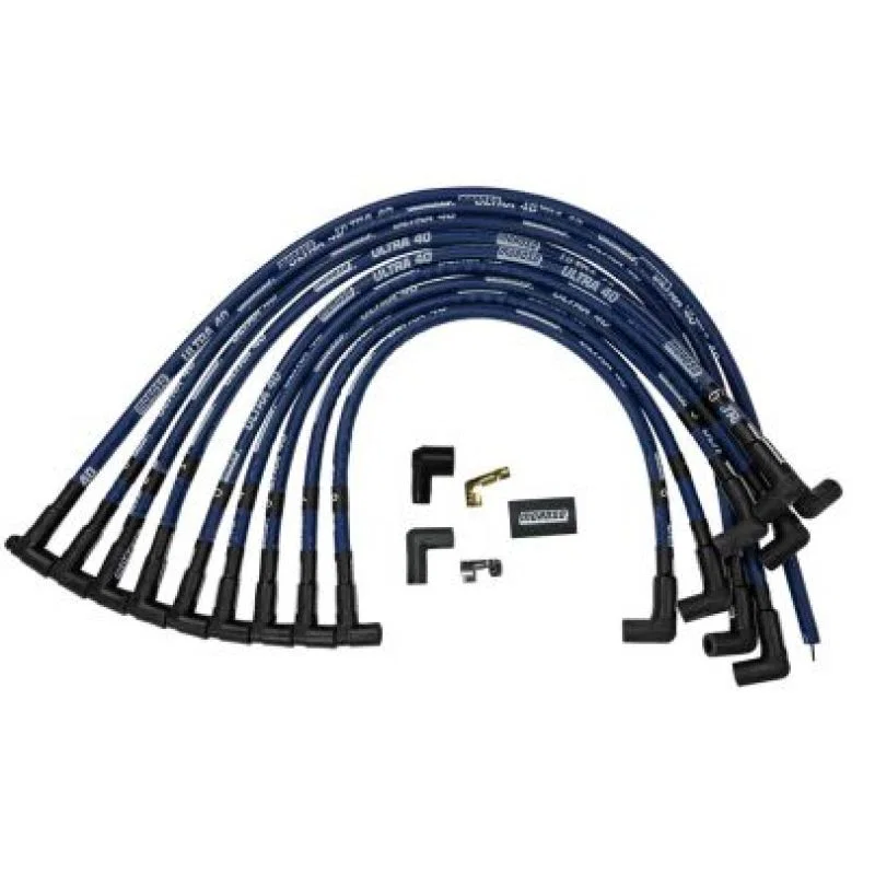 Moroso 73602, Chevrolet Small Block Ignition Wire Set - Ultra 40 - Sleeved - HEI - 90 Degree - Blue