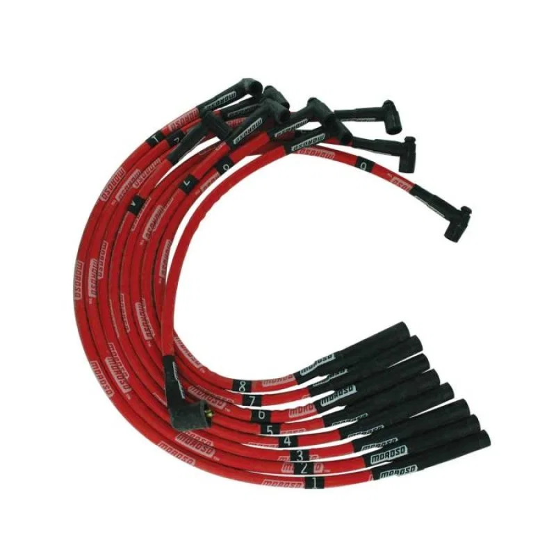 Moroso 52555, SB Chrysler Mopar 273/318/340/360 Str Plug Boots HEI Sleeved Ultra Spark Plug Wire Set - Red