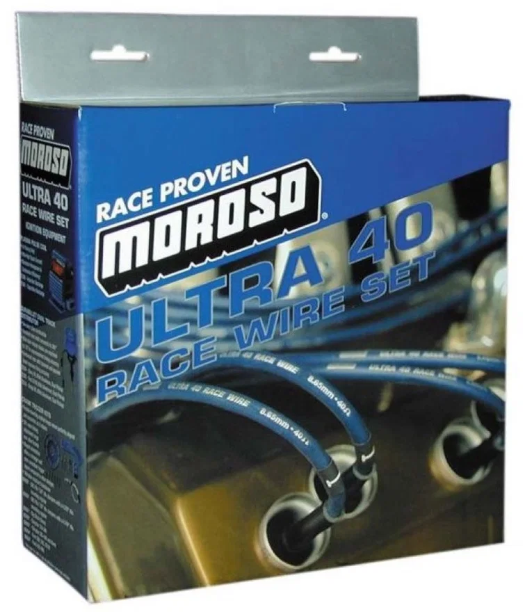 Moroso 73669, Chevrolet Big Block Ignition Wire Set - Ultra 40 - Unsleeved - HEI - Under Header - Blue