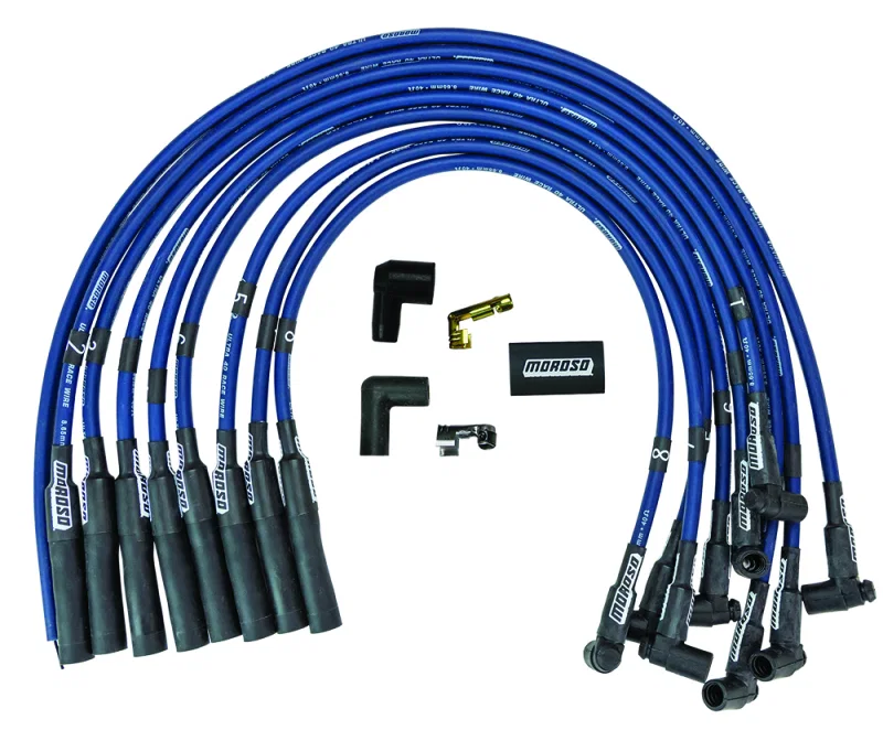 Moroso 73668, Chevrolet Big Block Ignition Wire Set - Ultra 40 - Unsleeved - HEI - Over Valve - Blue