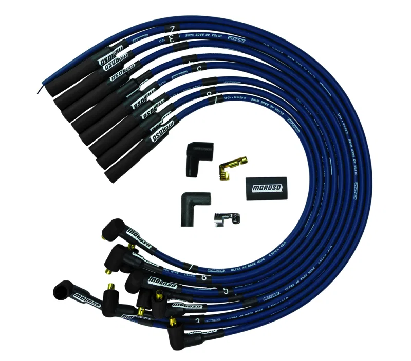 Moroso 73667, Chevrolet Big Block Ignition Wire Set - Ultra 40 - Unsleeved - Non-HEI - Over Valve - Blue