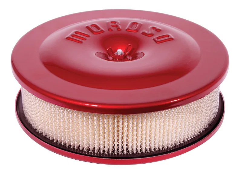 Moroso 66304, Race/Street Air Cleaner - 8-1/2in x 2-3/8in Filter - Aluminum - Red Powder Coat