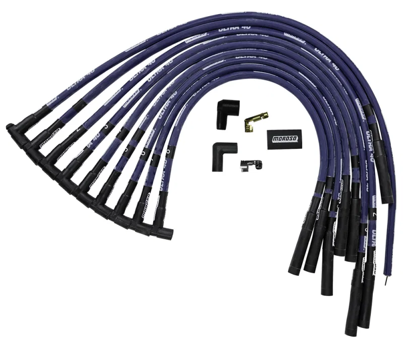 Moroso 73615, Chevrolet Big Block Ignition Wire Set - Ultra 40 - Sleeved - HEI - Straight - Blue