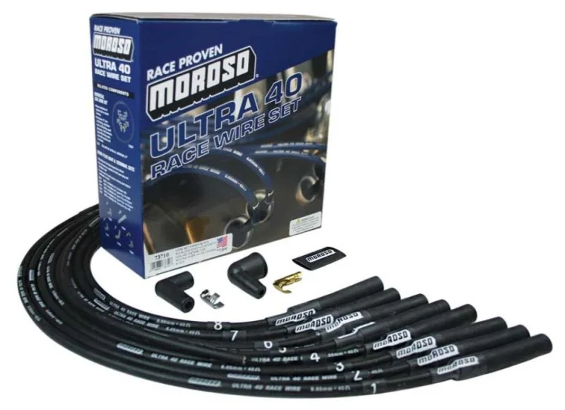 Moroso 73710, Chevrolet Big Block Ignition Wire Set - Ultra 40 - Unsleeved - Non-HEI - Over Valve - Black