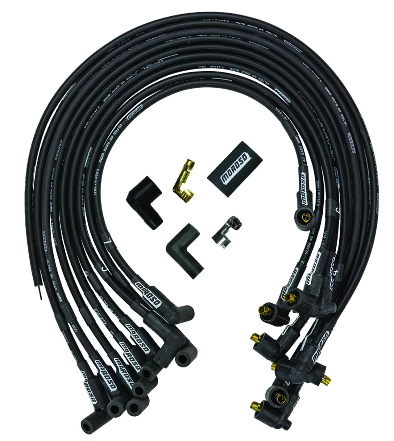 Moroso 73713, Chevrolet Big Block Ignition Wire Set - Ultra 40 - Unsleeved - Non-HEI - Under Header - Black