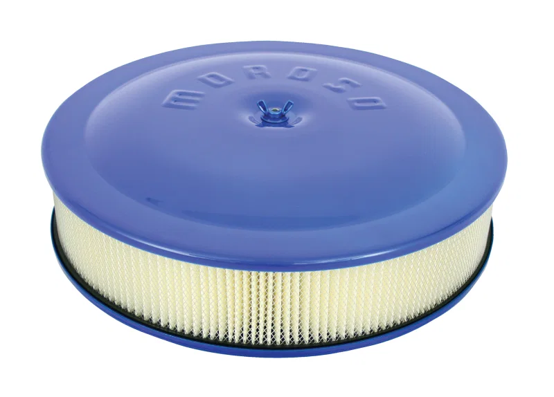 Moroso 65906, Racing Air Cleaner - 14in x 3in Filter - Aluminum - Blue Powder Coat