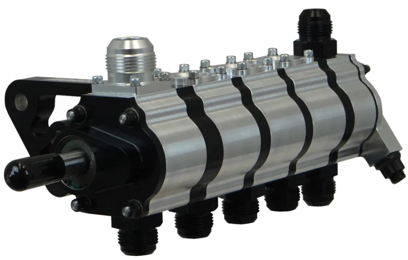 Moroso 22365, 5 Stage Dry Sump Oil Pump w/Fuel Pump Drive - Tri-Lobe - Left Side - 1.200 Pressure