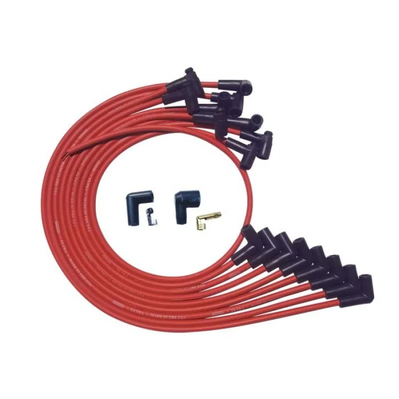 Moroso 52025, SBC Over Valve Cover 90 Plug HEI Ultra Spark Plug Wire Set - Red