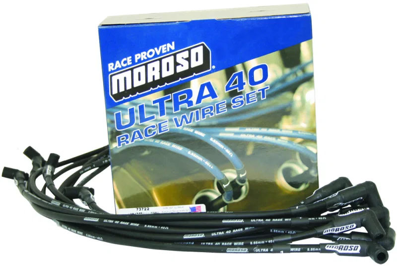 Moroso 73722, Chevrolet Small Block (Sprint Car) Ignition Wire Set - Ultra 40 - Unsleeved - HEI - Black
