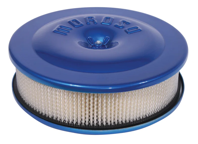 Moroso 66305, Race/Street Air Cleaner - 8-1/2in x 2-3/8in Filter - Aluminum - Blue Powder Coat