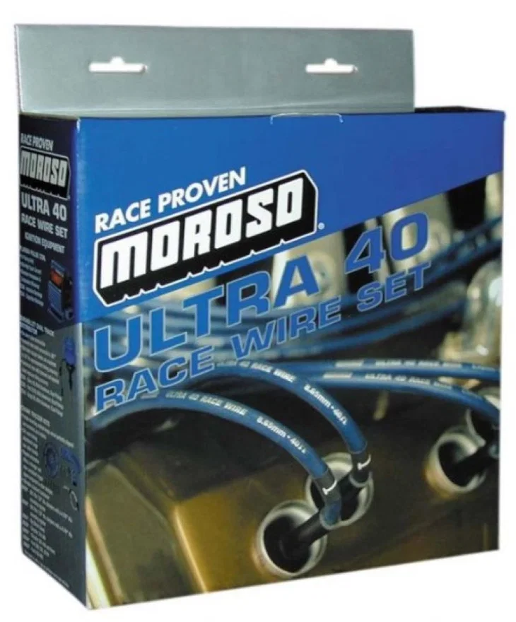 Moroso 73708, Chevrolet Small Block Ignition Wire Set - Ultra 40 - Unsleeved - Non-HEI - Under Header - Blk