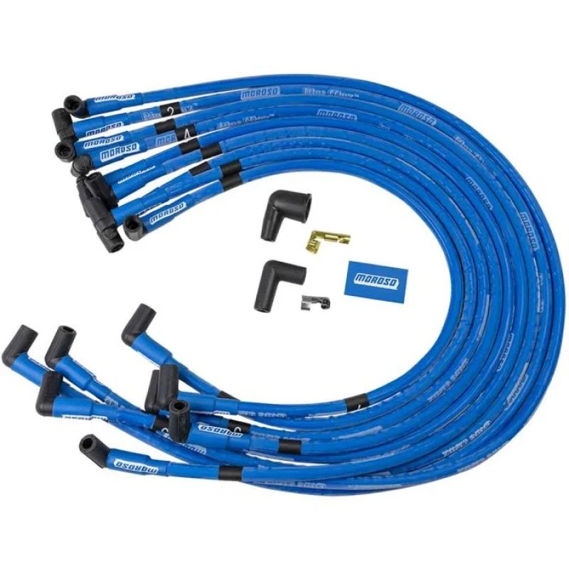 Moroso 72416, Chevrolet Big Block Ignition Wire Set - Blue Max - Spiral Core - Sleeved - HEI - 90 Degree