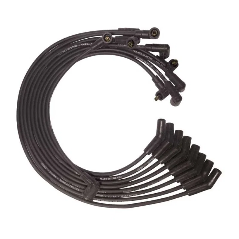 Moroso 51075, BB Ford 351C/390/429/460 135 Deg Boots Non-HEI Unsleeved Ultra Spark Plug Wire Set - Black
