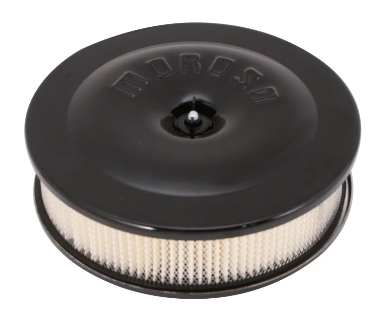 Moroso 66303, Race/Street Air Cleaner - 8-1/2in x 2-3/8in Filter - Aluminum - Black Powder Coat