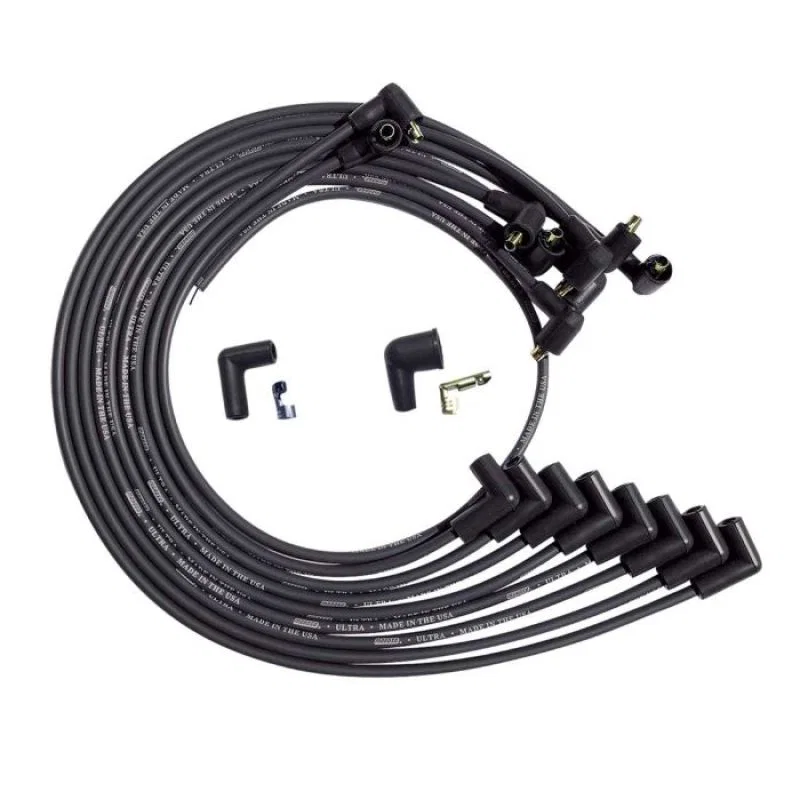Moroso 51044, BBC Under Header 90 Deg Plug Non-HEI Dist Unsleeved Ultra Spark Plug Wire Set - Black