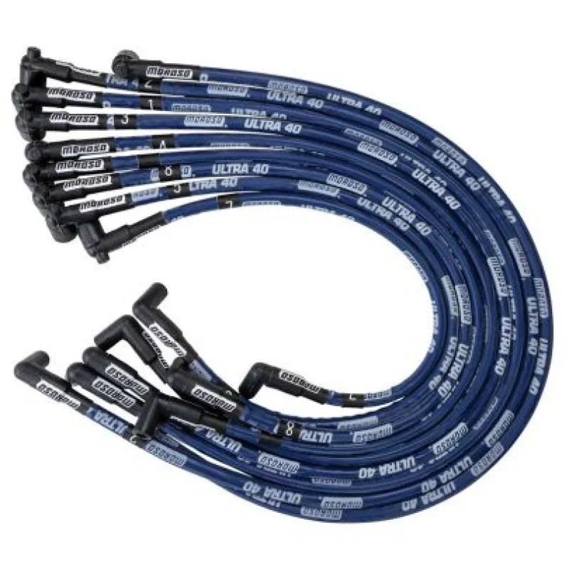 Moroso 73617, Chevrolet Big Block Ignition Wire Set - Ultra 40 - Sleeved - Non-HEI - 90 Degree - Blue