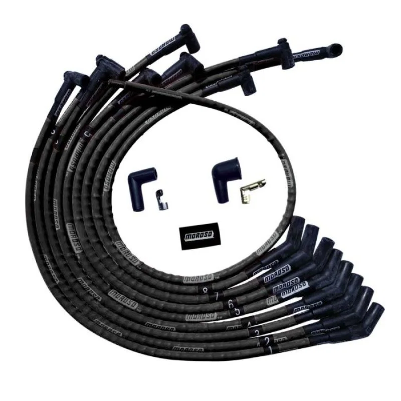 Moroso 51570, SB Ford Sleeved 135 Plug HEI Ultra Spark Plug Wire Set - Black