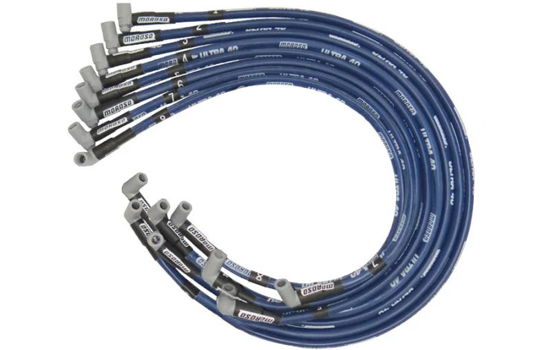 Moroso 73616, Chevrolet Big Block Ignition Wire Set - Ultra 40 - Sleeved - HEI - 90 Degree - Blue