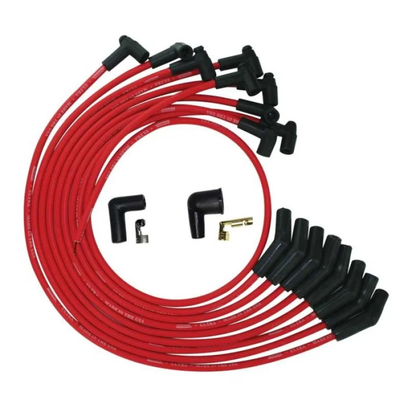 Moroso 52070, SB Ford 260/289/302 135 Deg Plug Boots HEI Ultra Spark Plug Wire Set - Red