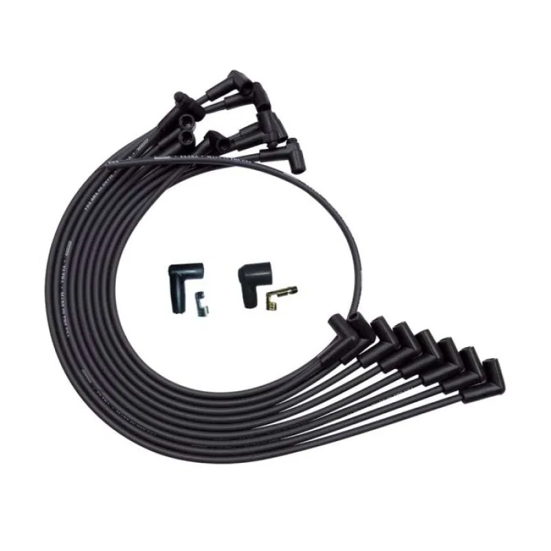 Moroso 51025, SBC Over Valve Cover Unsleeved 90 Deg HEI Ultra Spark Plug Wire Set - Black