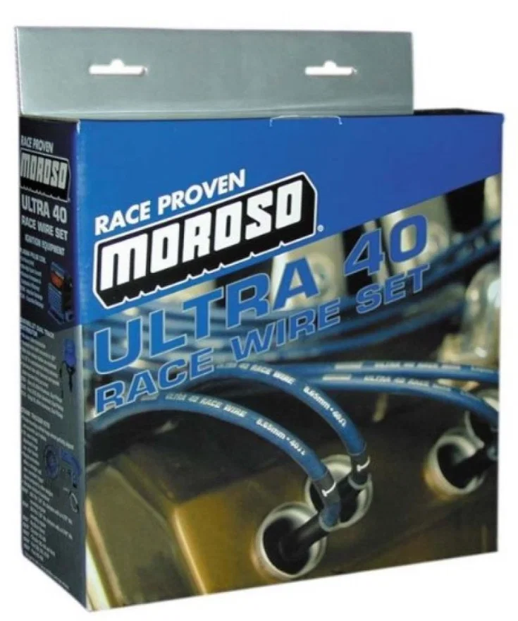 Moroso 73820, Chevrolet Big Block Ignition Wire Set - Ultra 40 - Sleeved - HEI - 90 Degree - Black