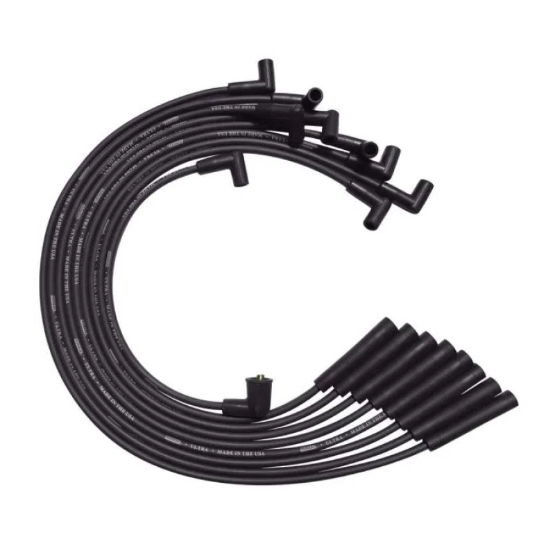 Moroso 51074, BB Ford 351C/390/429/460 Unsleeved HEI 135 Deg Boots Ultra Spark Plug Wire Set - Black