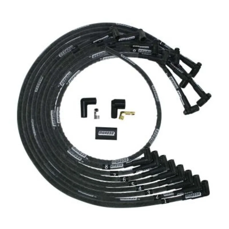 Moroso 9767M, Small Block Chevy Under Header HEI 90 Sleeved Degree Mag Tune Ignition Wire Set - Black