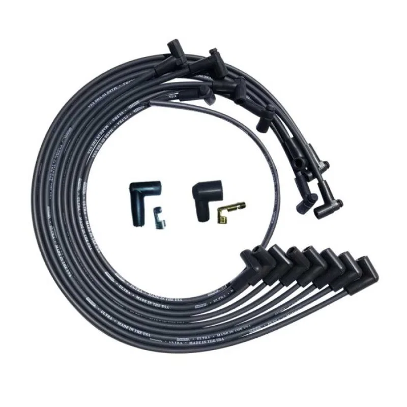 Moroso 51028, SBC Under Header 90 Deg Plug HEI Dist Unsleeved Ultra Spark Plug Wire Set - Black
