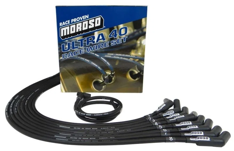 Moroso 73728, Chevrolet Big Block Ignition Wire Set - Ultra 40 - Unsleeved - HEI - 135 Degree - Black