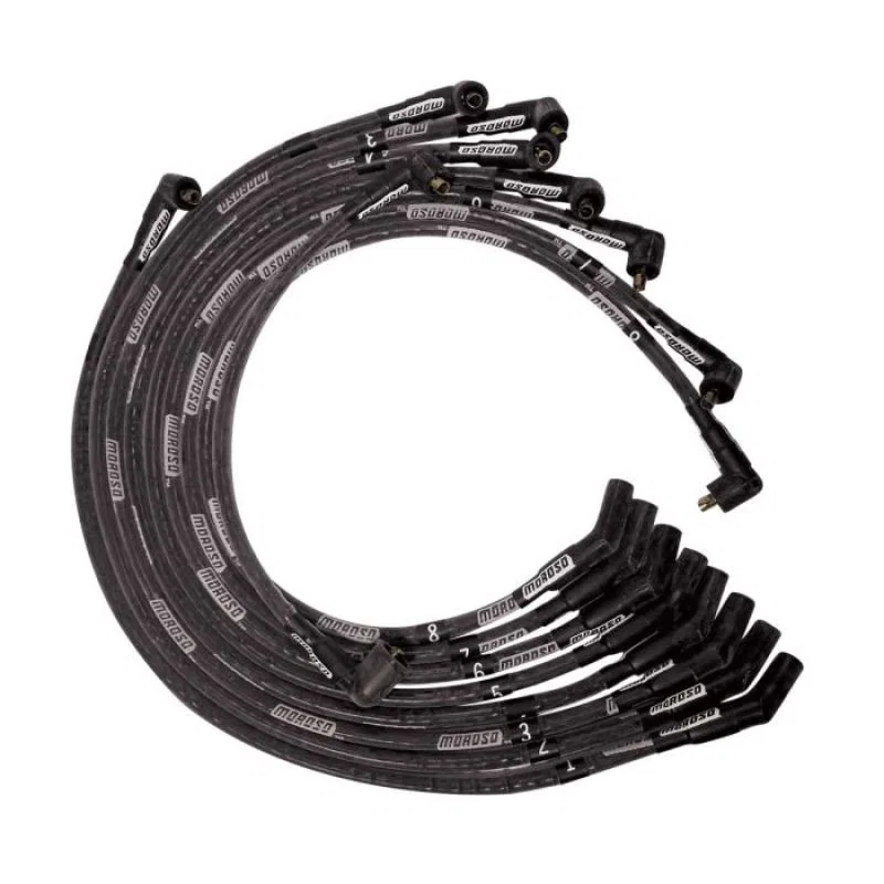 Moroso 51575, BB Ford 351C/390/429/460 Sleeved Non-HEI 135 Boots Ultra Spark Plug Wire Set - Black