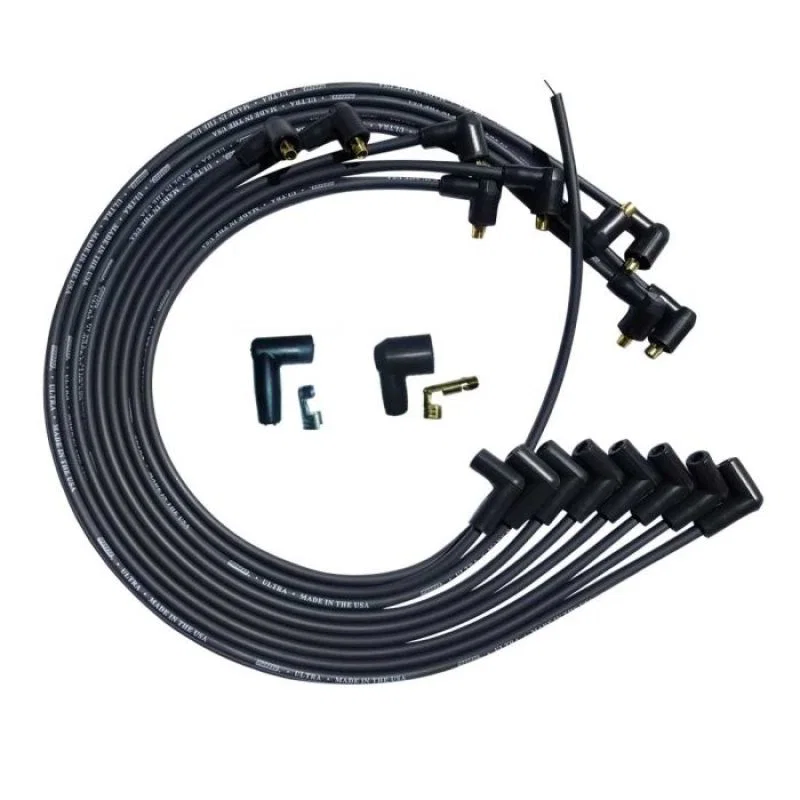 Moroso 51029, SBC Under Header 90 Deg Plug 90 Deg Non-HEI Unsleeved Ultra Spark Plug Wire Set - Black
