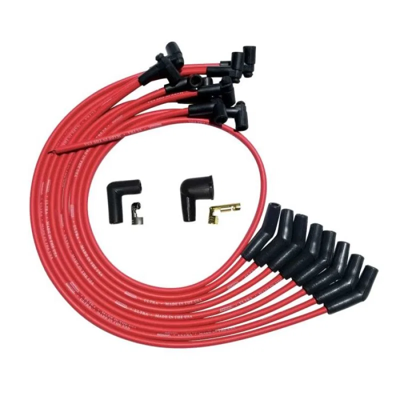 Moroso 52027, SBC Over Valve Cover 135 Plug HEI Ultra Spark Plug Wire Set - Red