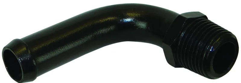 Moroso 65131, Streamline Air/Oil Separator Fitting - 3/8in to 1/2in Hose - 90 Degree - Black - Single