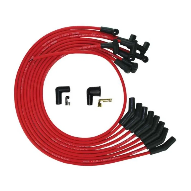 Moroso 52072, SB Ford 351W 135 Deg Plug Boots HEI Ultra Spark Plug Wire Set - Red