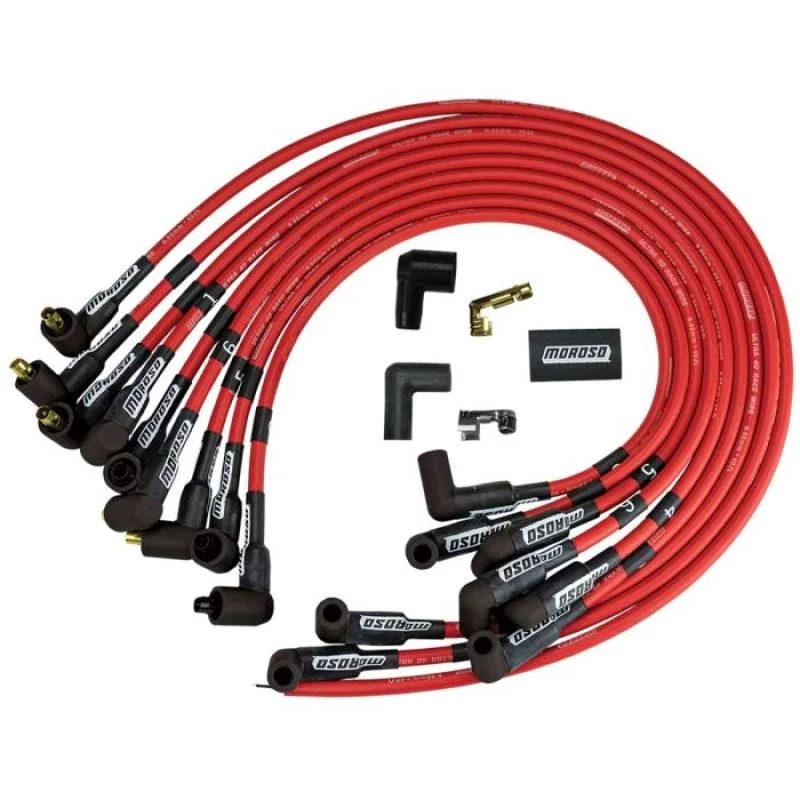 Moroso 73683, Chevrolet Small Block Ignition Wire Set - Ultra 40 - Unsleeved - Non-HEI - Over Valve - Red