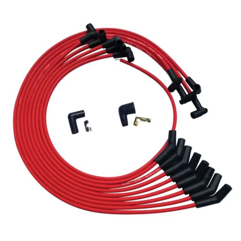 Moroso 52030, SBC Under Header 135 Deg Plug HEI Ultra Spark Plug Wire Set - Red