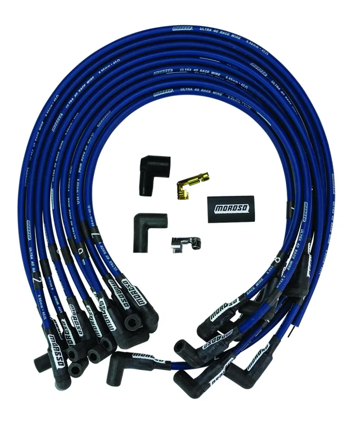 Moroso 73672, Chevrolet Big Block Ignition Wire Set - Ultra 40 - Unsleeved - HEI - Crab Cap - Blue