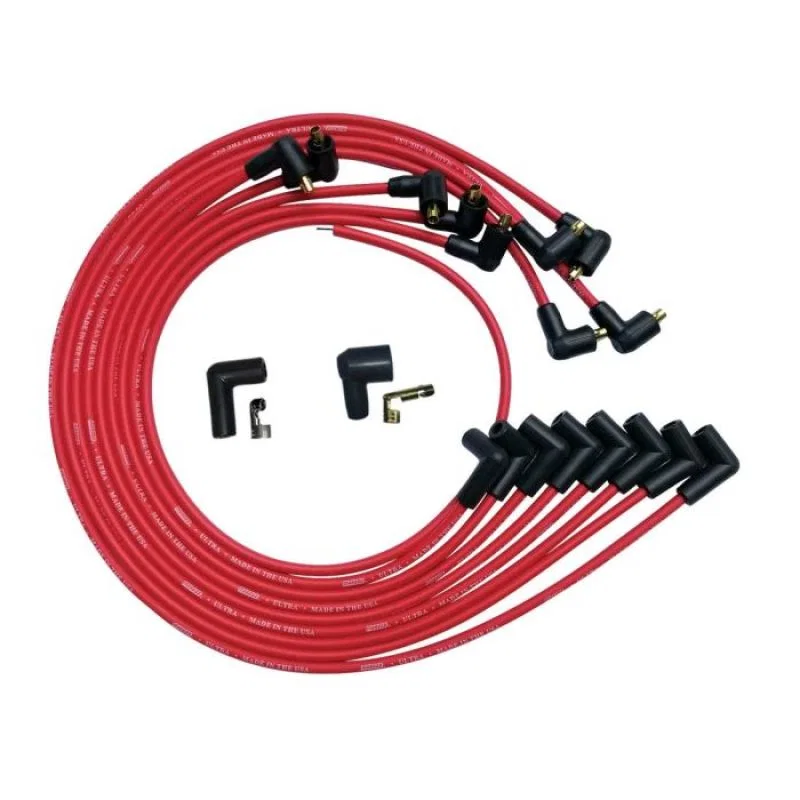 Moroso 52029, SBC Under Header 90 Plug Non-HEI Ultra Spark Plug Wire Set - Red