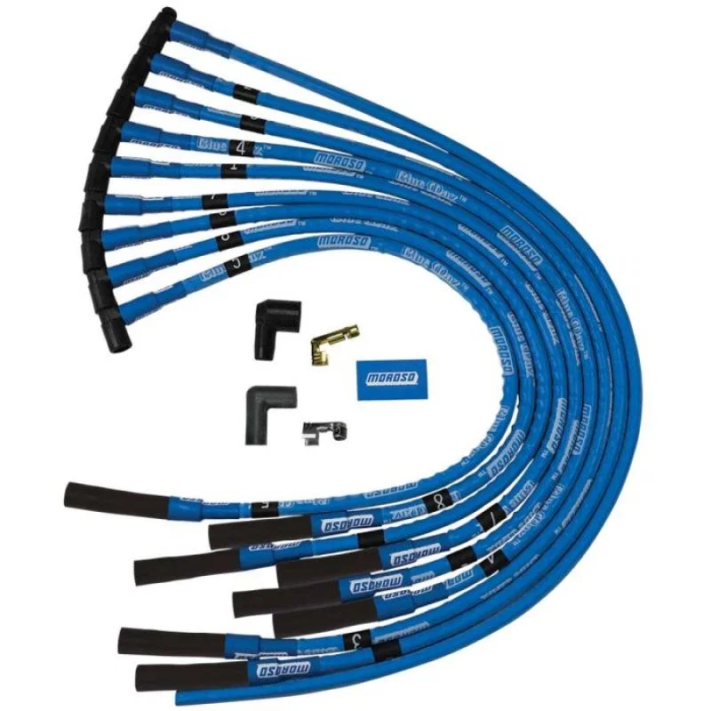 Moroso 72415, Chevrolet Big Block Ignition Wire Set - Blue Max - Spiral Core - Sleeved - HEI - Straight