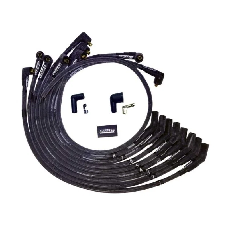Moroso 51571, SB Ford Sleeved 135 Plug End Non-HEI Dist Ultra Spark Plug Wire Set - Black