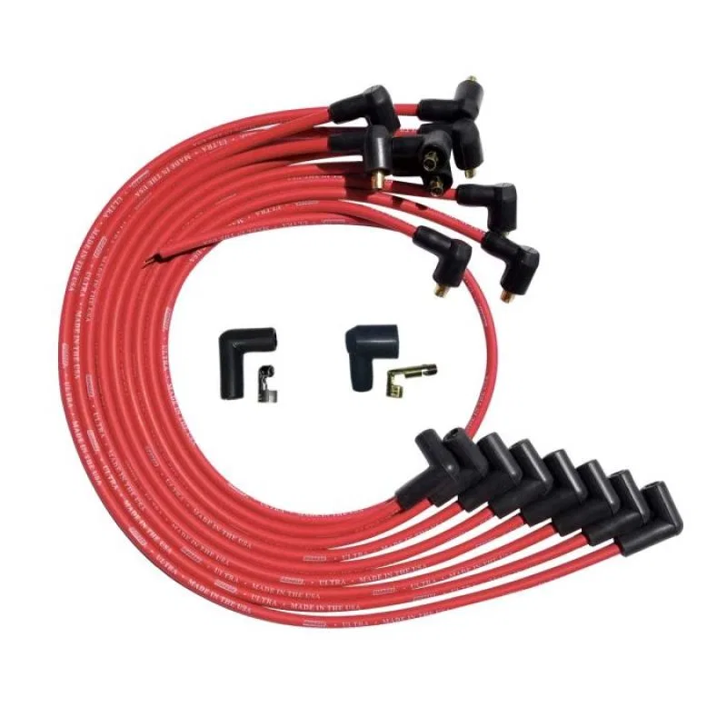 Moroso 52026, SBC Over Valve Cover 90 Deg Plug Non-HEI Ultra Spark Plug Wire Set - Red